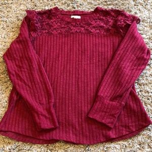 Maurices lightweight ribbed sweater with lace yoke. Size XL